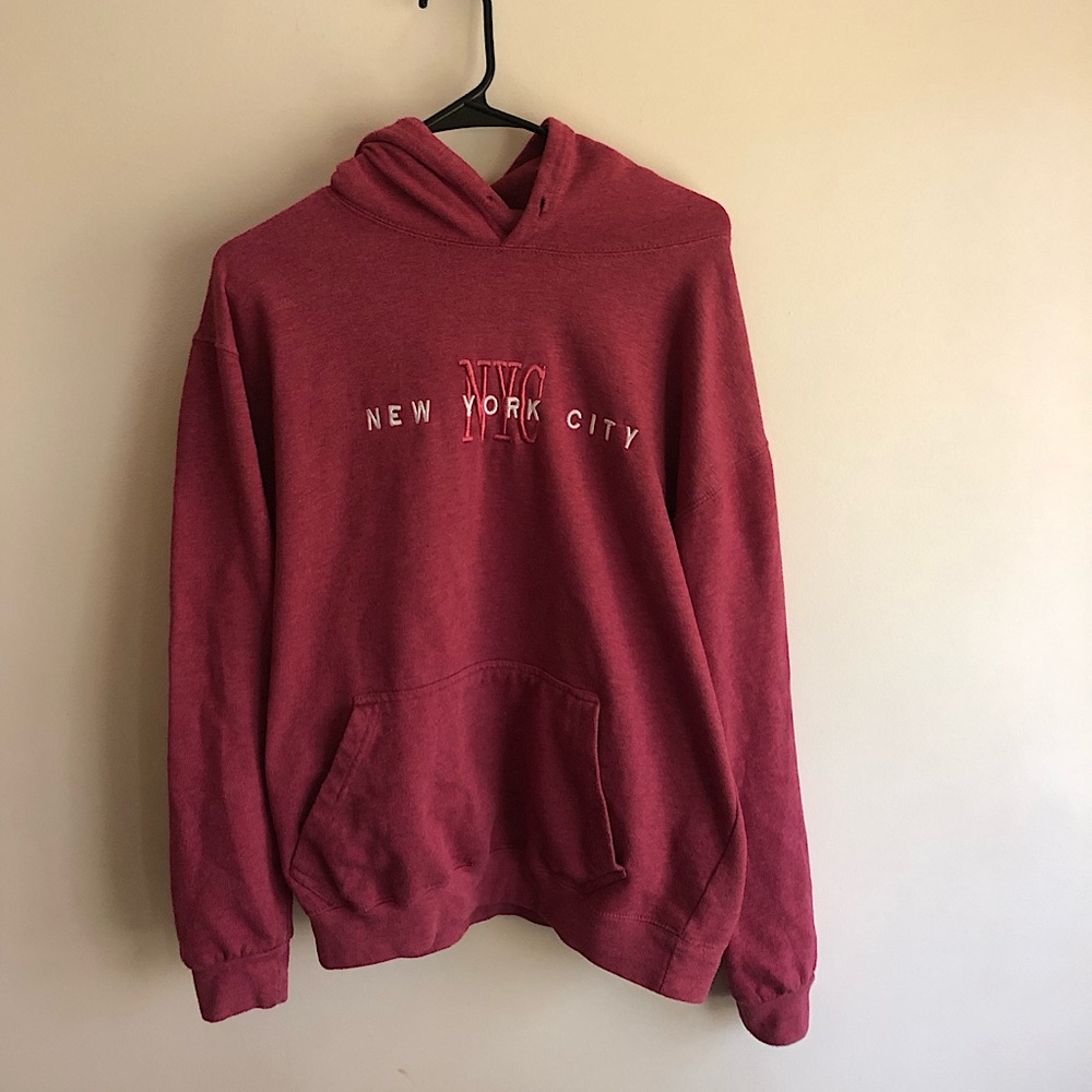 New York City Embroidered Pullover Magenta Hoodie